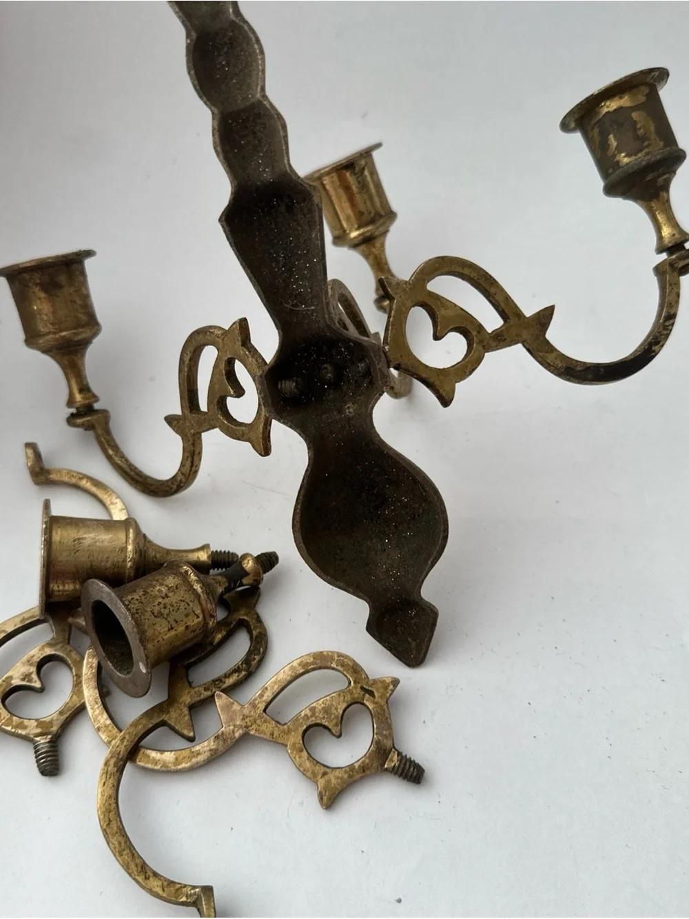 Vintage Brass Candle Holder Wall Sconce Triple Arm Extra Parts